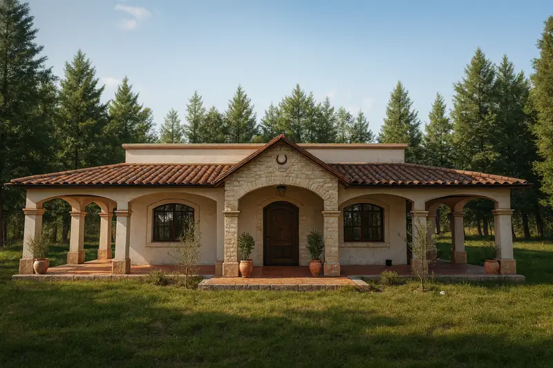 Render de Casa La Herradura con cubierta de teja y corredores