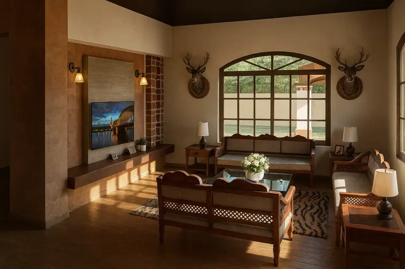 Estancia de Casa La Herradura con ventanales, render