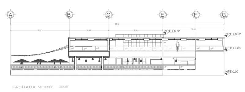 Plano arquitectónico de Terraza Isabel, corte
