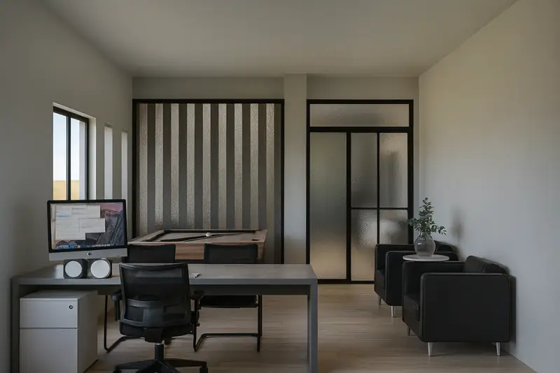 Oficina de Casa Palomares con mobiliario contemporáneo, render