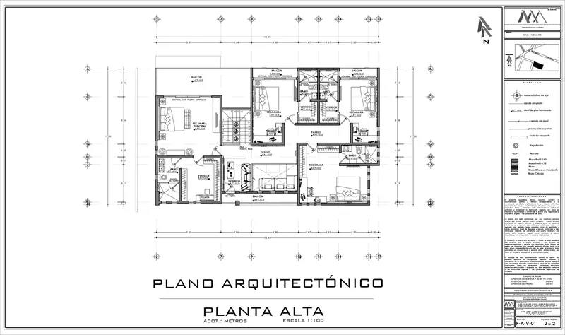 Plano arquitectónico de Casa Palomares, planta alta
